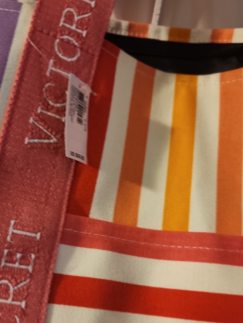 Victoria's Secret Multicolor Stripe Canvas Tote - Pink Straps - Picture 2 of 6